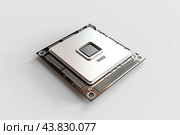 Close-up of a modern computer processor on a white background, representing advanced technology. Стоковое AI-изображение, AI-художник Ярославский Максим / Фотобанк Лори