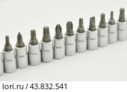 Набор сменных насадок, бит, для отверток. A variety of replaceable nozzles for screwdriver bits. Стоковое фото, фотограф Татьяна Д / Фотобанк Лори