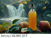 Fresh apple cider by a waterfall. Стоковое AI-изображение, AI-художник Иван Рябоконь / Фотобанк Лори