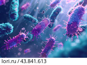 Microscopic view of bacteria multiplying rapidly. Стоковое AI-изображение, AI-художник Иван Рябоконь / Фотобанк Лори