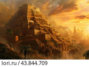 Majestic ancient cityscape at sunset. Стоковое AI-изображение, AI-художник Иван Рябоконь / Фотобанк Лори