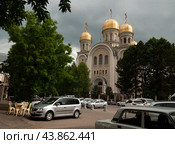 Свято-Никольский  кафедральный собор построен в 1888 году на берегу реки Ольховки, разрушен в 1936, востановлен 1993 году. Ставропольский край, Россия. Стоковое фото, фотограф Александр Пеньков / Фотобанк Лори