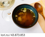 Traditional miso soup served in a bowl. Стоковое фото, фотограф Яков Филимонов / Фотобанк Лори