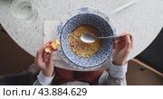 Cozy Meal Experience Hands Happily Enjoying Delicious Noodles Scrumptious Snack Chic Table Setting. Стоковое видео, видеограф Ekaterina Demidova / Фотобанк Лори