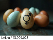 Gender symbol of intersexuality on one of many eggs. AI generative. Стоковое AI-изображение, AI-художник Роман Дзюбало / Фотобанк Лори