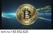 Elevated bitcoin with ascending financial chart in animated backdrop. Стоковое видео, видеограф Данил Руденко / Фотобанк Лори