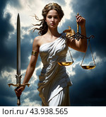 Incorruptible Themis, goddess of justice and retribution. Стоковое AI-изображение, AI-художник RamA / Фотобанк Лори