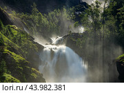 Latefossen Waterfall Odda Norway. Latefoss is a powerful, twin waterfall. Стоковое фото, фотограф Андрей Армягов / Фотобанк Лори