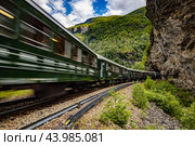Flam Line is a long railway tourism line between Myrdal and Flam in Aurland, Norway (2019 год). Стоковое фото, фотограф Андрей Армягов / Фотобанк Лори