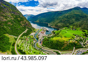 Aurlandsfjord Town Of Flam at dawn (2019 год). Стоковое фото, фотограф Андрей Армягов / Фотобанк Лори