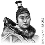 American peoples. Portrait of Eskimo woman from Greenland. Eskimo is an Indigenous peoples: Inuit and Yupik. Publication of the "Meyers encyclopedia", Vol. 7, Leipzig, Germany, 1910. Стоковая иллюстрация, иллюстратор Sergey Kohl / Фотобанк Лори