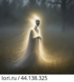 "Призрак в поле: мистическое явление в ночной тиши". "A ghost in the field: a mystical apparition in the silence of the night." Стоковое AI-изображение, AI-художник Владислав Матвейчук / Фотобанк Лори