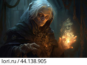Long-robed Mage old woman fantasy dungeon. Generate Ai. Стоковое AI-изображение, AI-художник Иван Рябоконь / Фотобанк Лори