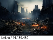 Demolished Destroyed city buildings. Generate AI. Стоковое AI-изображение, AI-художник Иван Рябоконь / Фотобанк Лори