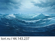 Unrelenting Stormy blue ocean. Generate Ai. Стоковое AI-изображение, AI-художник Иван Рябоконь / Фотобанк Лори