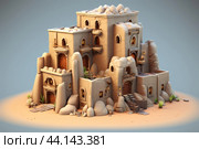 Fantasy adobe castle on desert landscape. Стоковое AI-изображение, AI-художник Иван Рябоконь / Фотобанк Лори