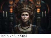 Majestic medieval queen in royal attire. Стоковое AI-изображение, AI-художник Иван Рябоконь / Фотобанк Лори