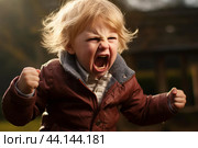 Angry toddler throwing a tantrum. Стоковое AI-изображение, AI-художник Иван Рябоконь / Фотобанк Лори