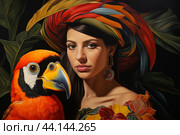 Toucan african woman portrait. Generate Ai. Стоковое AI-изображение, AI-художник Иван Рябоконь / Фотобанк Лори