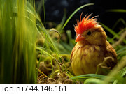 Free-ranging Little chicken green grass. Generate Ai. Стоковое AI-изображение, AI-художник Иван Рябоконь / Фотобанк Лори