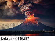 Cataclysmic volcanic eruption at dusk. Стоковое AI-изображение, AI-художник Иван Рябоконь / Фотобанк Лори