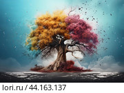 Seasonal fantasy tree with vivid colors. Стоковое AI-изображение, AI-художник Иван Рябоконь / Фотобанк Лори