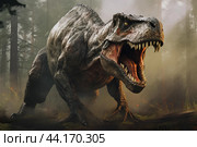 Fierce Shooting tyrannosaurus rex animal. Generate ai. Стоковое AI-изображение, AI-художник Иван Рябоконь / Фотобанк Лори