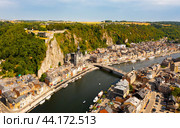 Aerial view of Dinant on Meuse river with Collegiate Church and fortified castle, Belgium. Стоковое фото, фотограф Яков Филимонов / Фотобанк Лори