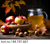 Honey, nuts and apples. Every year in August, Orthodox celebrate Honey (14), Apple (19) and Nut Savior (29) Стоковое AI-изображение, AI-художник Сергей Елизарьев / Фотобанк Лори