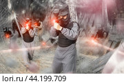 Man aiming with paintball market on battleground. Стоковое фото, фотограф Яков Филимонов / Фотобанк Лори