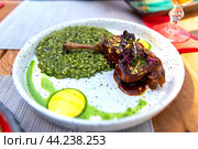 Duck leg with rice in demi-glace sauce. Стоковое фото, фотограф Евгений Ткачёв / Фотобанк Лори