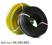 Yellow And Black Electrical Wire Spools Isolated On White Background. Стоковое фото, фотограф Сергей Толмачёв / Фотобанк Лори