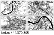 Salzburg, Klagenfurt, Linz and Kufstein Austria City Maps Set in Black and White Color in Retro Style. Стоковая иллюстрация, иллюстратор Игорь Сорокин / Фотобанк Лори