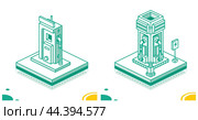 EV charging station or electric vehicle recharging station. Outline concept. Стоковая иллюстрация, иллюстратор Игорь Сорокин / Фотобанк Лори