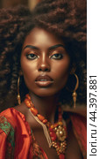 Juneteenth, a day for freedom - Portrait of a beautiful African girl with dark skin tone. Стоковое AI-изображение, AI-художник Veniamin Kraskov / Фотобанк Лори
