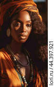Juneteenth, a day for freedom - Portrait of a beautiful African girl with dark skin tone. Стоковое AI-изображение, AI-художник Veniamin Kraskov / Фотобанк Лори