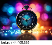 The clock is counting down the last moment of the outgoing old year. There is little time left until the New Year. Is everything ready to celebrate the New Year? Стоковое AI-изображение, AI-художник Сергей Елизарьев / Фотобанк Лори