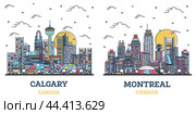 Outline Montreal and Calgary Canada City Skyline Set. Стоковая иллюстрация, иллюстратор Игорь Сорокин / Фотобанк Лори