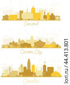 Omaha Nebraska, Carson City Nevada and Concord New Hampshire City Skyline Silhouette Set. Стоковая иллюстрация, иллюстратор Игорь Сорокин / Фотобанк Лори