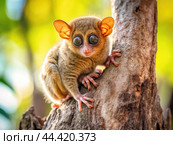Tarsier monkey (Tarsius Syrichta) on the tree in natural jungle environment. Стоковое AI-изображение, AI-художник Veniamin Kraskov / Фотобанк Лори