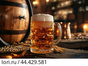 Sturdy Beer barrel and mug. Generate Ai. Стоковое AI-изображение, AI-художник Иван Рябоконь / Фотобанк Лори