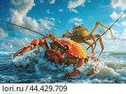 Gigantic Big crab baby walking on sea waves. Generate AI. Стоковое AI-изображение, AI-художник Иван Рябоконь / Фотобанк Лори