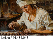 Artisan chocolatier handcrafting gourmet treats. Стоковое AI-изображение, AI-художник Иван Рябоконь / Фотобанк Лори
