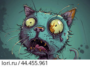Quirky illustration featuring a comically undead cat with exaggerated features. Стоковое AI-изображение, AI-художник Иван Рябоконь / Фотобанк Лори