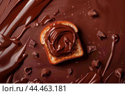 Decadent chocolate spread on toast with chocolate chunks. Стоковое AI-изображение, AI-художник Иван Рябоконь / Фотобанк Лори
