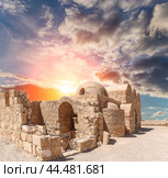 Quseir (Qasr) Amra desert castle (against the sky with clouds) near Amman, Jordan. World heritage with famous fresco's. (2016 год). Стоковое фото, фотограф Владимир Журавлев / Фотобанк Лори