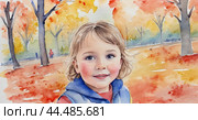 Осень. Акварель. Этюд сделанный учеником. Autumn. Watercolour. A sketch made by a student. Стоковое AI-изображение, AI-художник Гер Олег / Фотобанк Лори