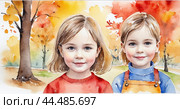 Осень. Акварель. Этюд сделанный учеником. Autumn. Watercolour. A sketch made by a student. Стоковое AI-изображение, AI-художник Гер Олег / Фотобанк Лори