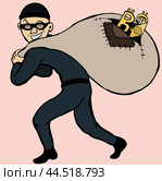 Улыбающийся вор в маске с мешком валют / smiling thief in a mask with a bag with currencies. Стоковая иллюстрация, иллюстратор Александр Паньков / Фотобанк Лори