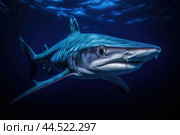 Blue shark (Prionace glauca) in blue water. Стоковое AI-изображение, AI-художник Veniamin Kraskov / Фотобанк Лори